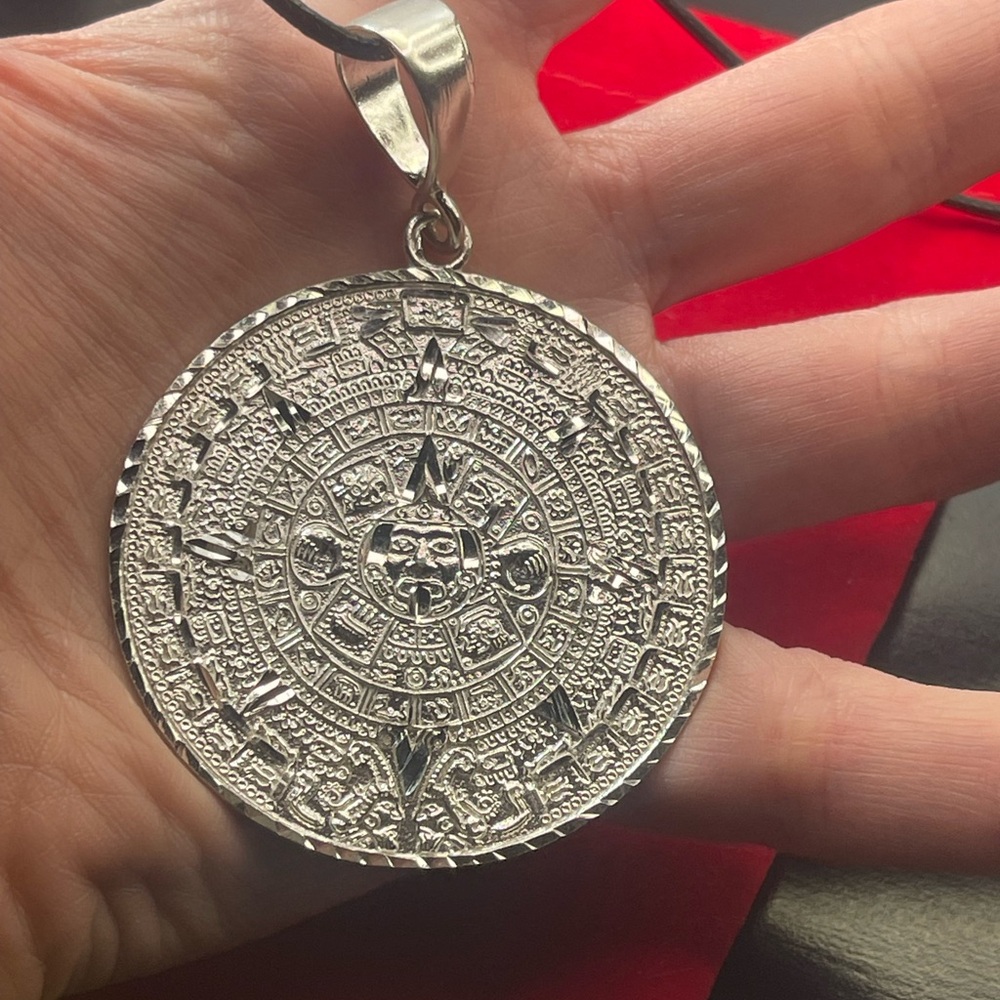 Solid 925 Silver Large Aztec Mayan Mexican Calend… - image 1